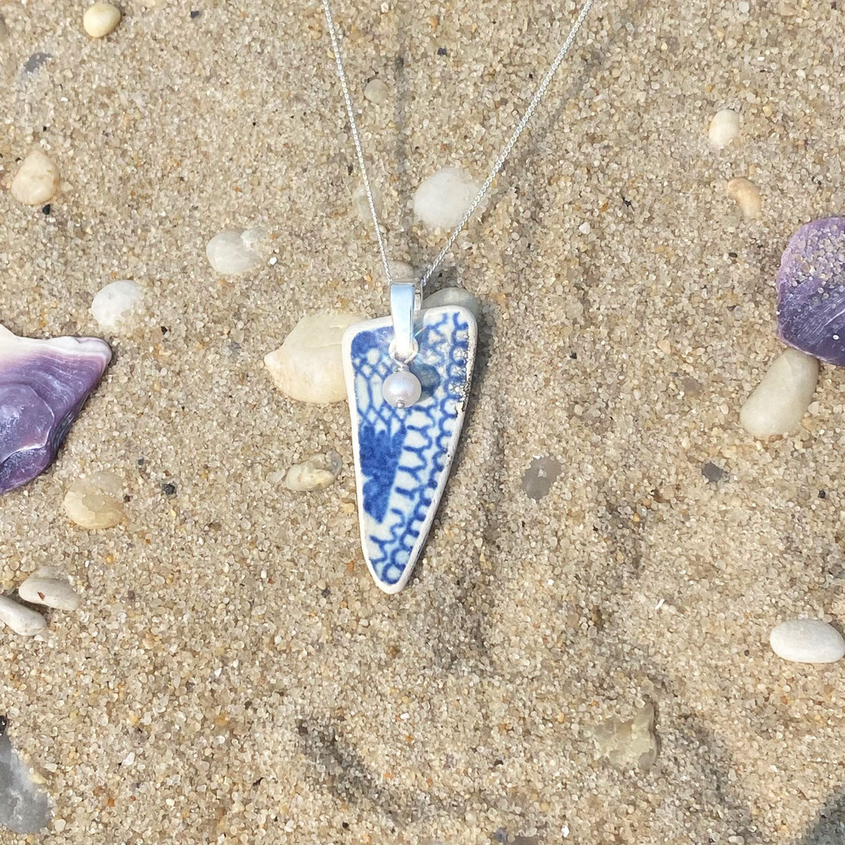 Blue Sea Pottery Necklace by Janet Payne Jewelry