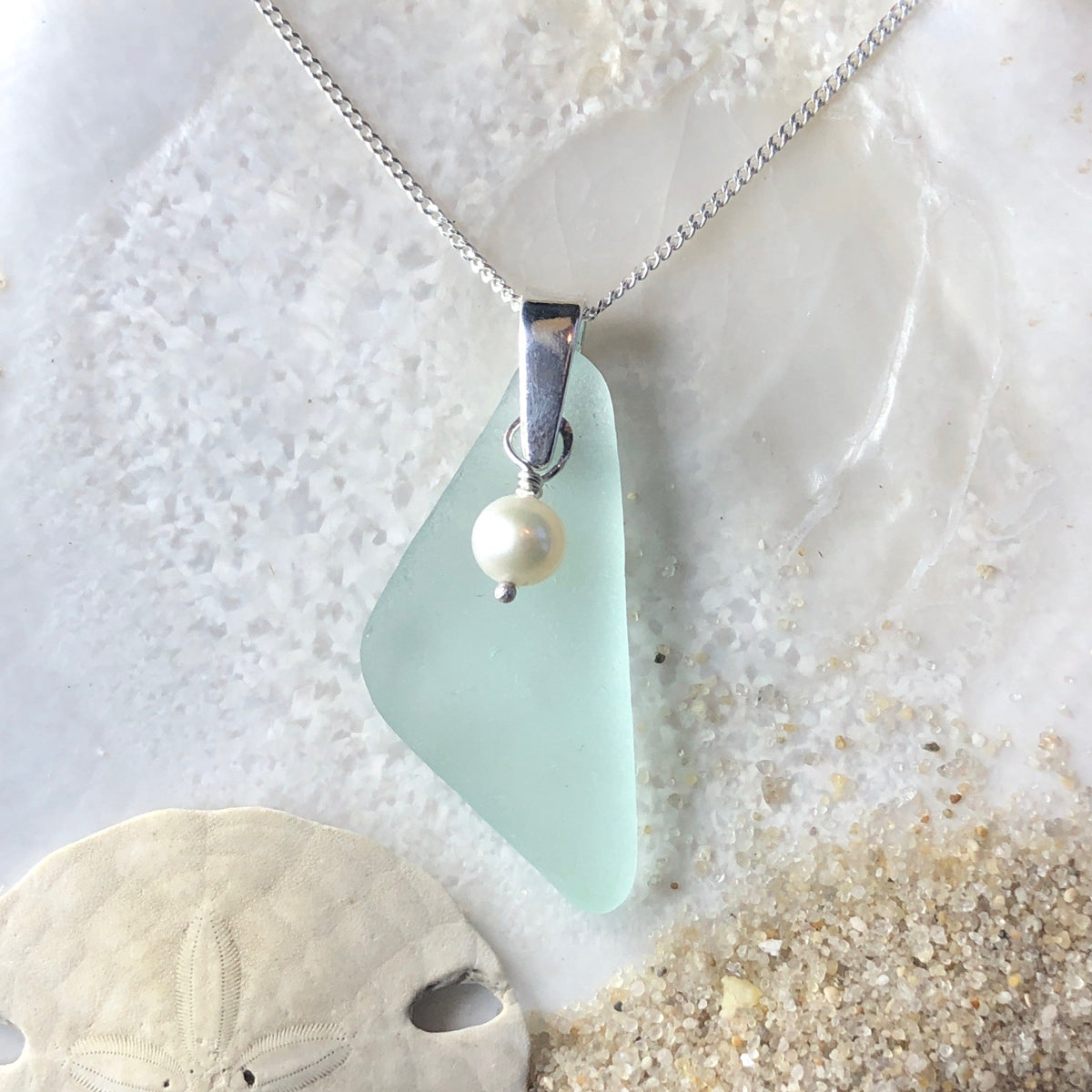 Aqua Pearl Sea Glass Necklace
